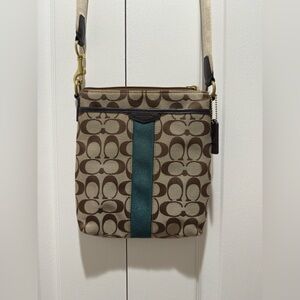 ❤️Coach Signature Brown and Teal Crossbody Bag